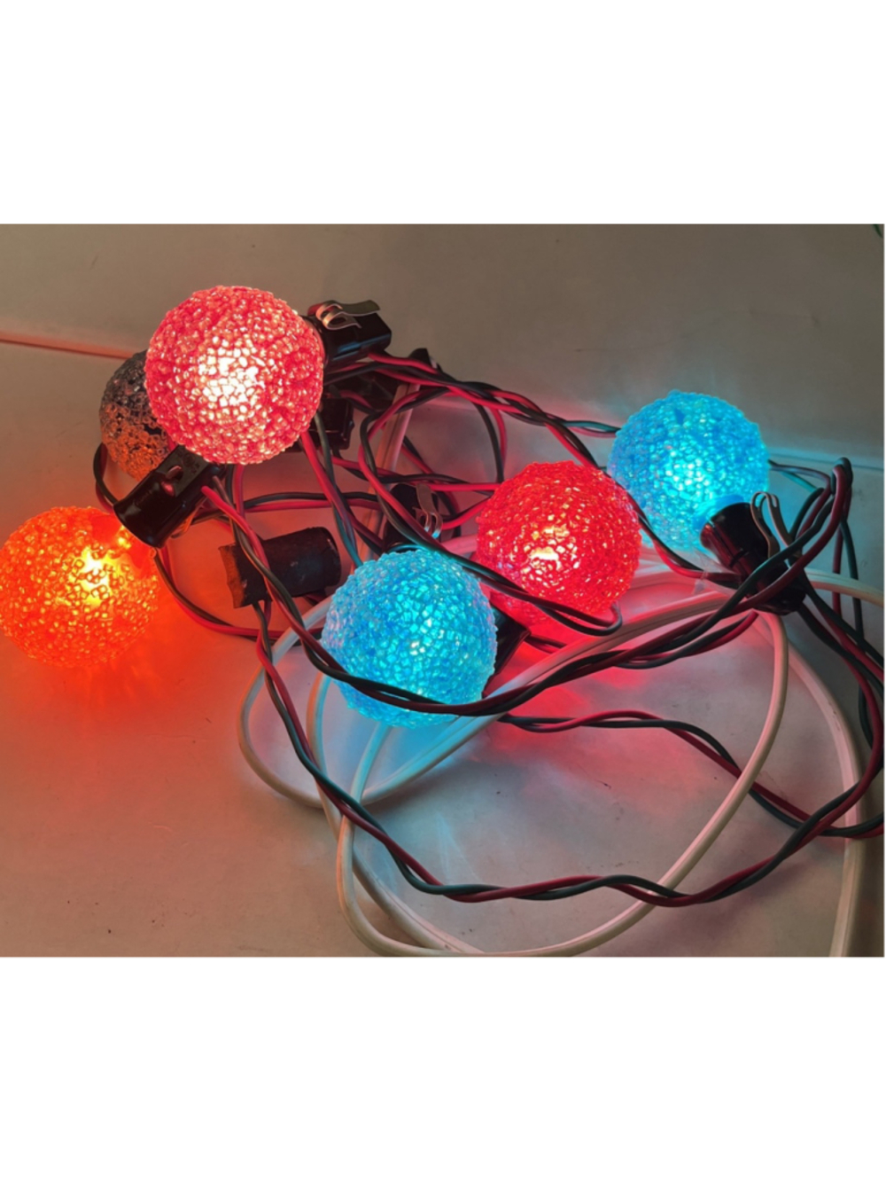 Vintage Sugared Crushed Glass Globe Christmas Lights Strand Tested Working MCM